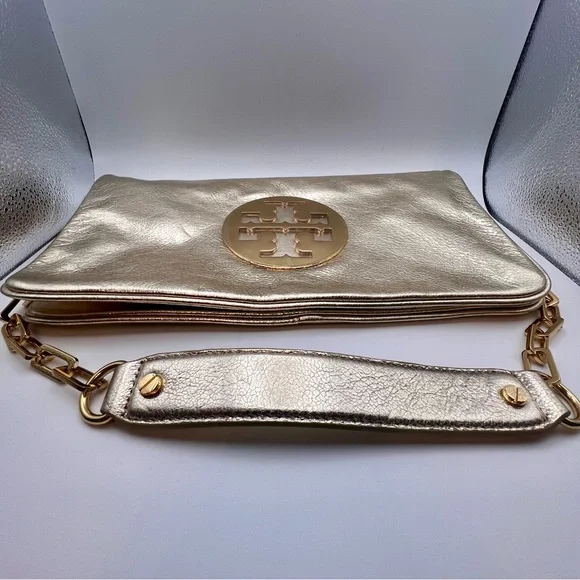 Tory Burch Gold Metallic Clutch Bag - Picture 12 of 12